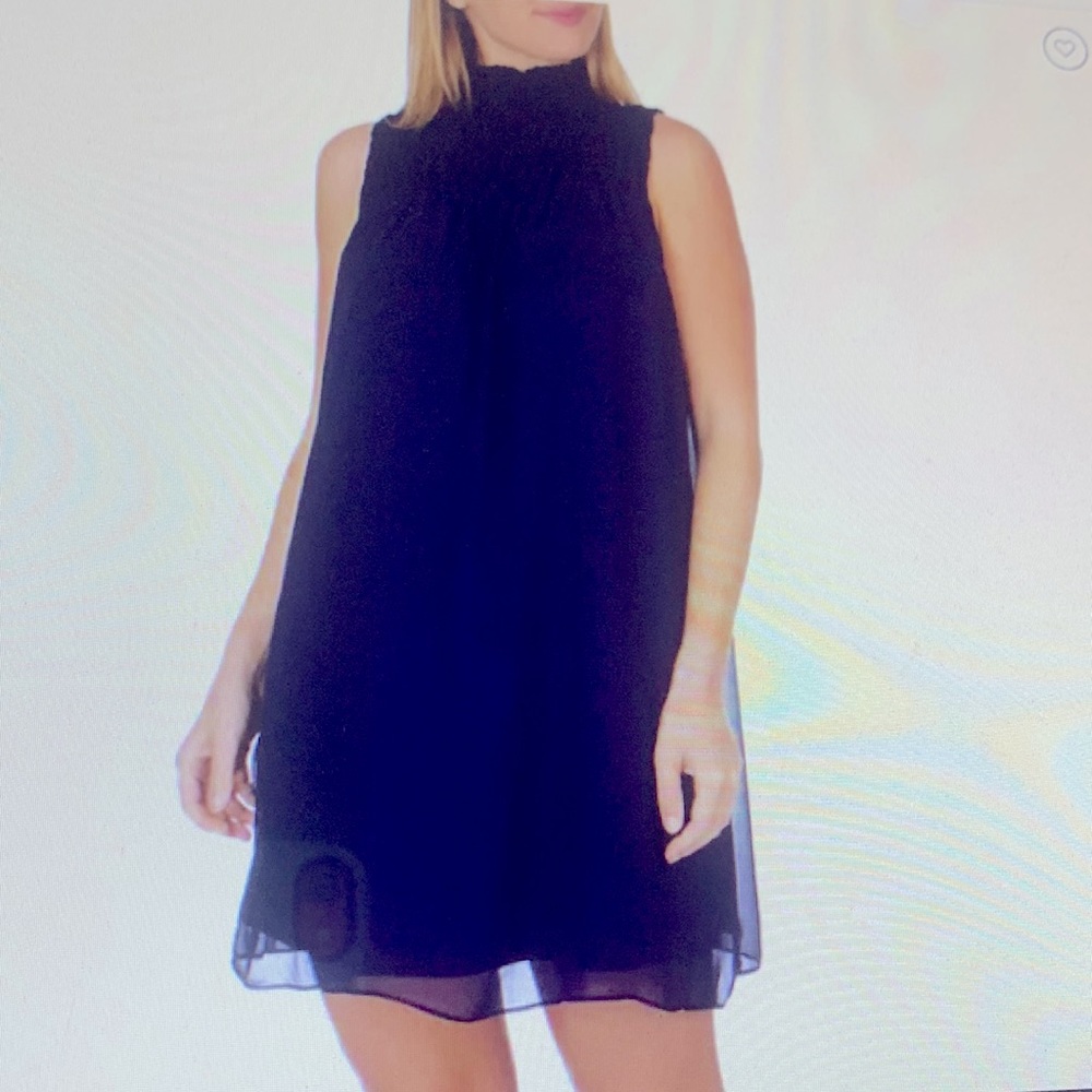 MSK WOMENS SMOCKED HIGH NECK BLACK DRESS NWT